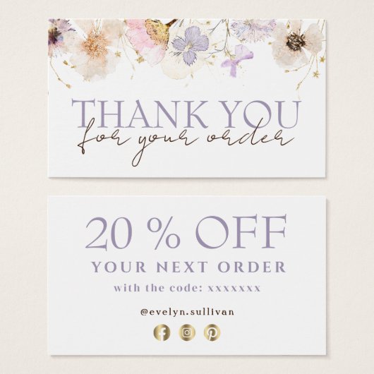 ドライフラワー感謝していは割引カード (正面&裏面)