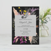 ドライフラワー / モノクロのウェディング 招待状 (スタンド正面)