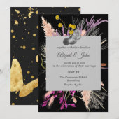 ドライフラワー / モノクロのウェディング 招待状 (正面/裏面)