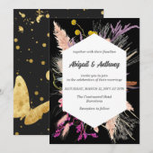 ドライフラワー/モノクロのウェディング 招待状 (正面/裏面)