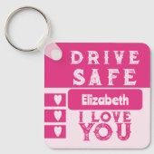 ドライブの安全を愛する名前のフォトピンク キーホルダー (正面)