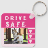 ドライブの安全を愛する名前のフォトピンク キーホルダー (裏面)