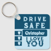 ドライブの安全を愛する名前を追加する写真青 キーホルダー (正面)