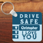 ドライブの安全を愛する名前を追加する写真青 キーホルダー (正面)