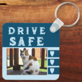 ドライブの安全を愛する名前を追加する写真青 キーホルダー (裏面)