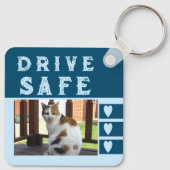 ドライブの安全を愛する名前を追加する写真青 キーホルダー (裏面)