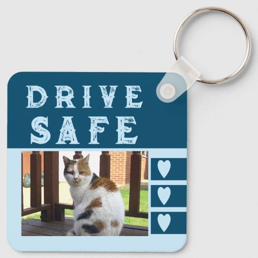 ドライブの安全を愛する名前を追加する写真青 キーホルダー (裏面)