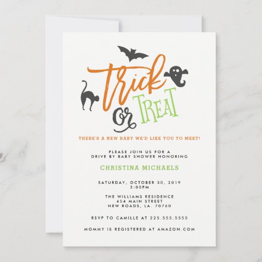 ドライブをトリックまたはベビーシャワー招待状 招待状 (正面)