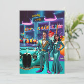 ドライブインカクテルバー誕生日パーティー カラフル ファン 招待状 (スタンド正面)