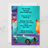 ドライブインカクテルバー誕生日パーティー カラフル ファン 招待状 (裏面)