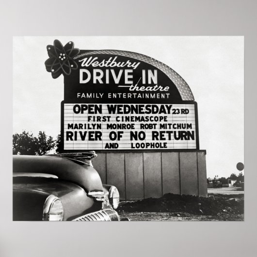 ドライブインシアター、1954年。ヴィンテージ写真 ポスター (正面)