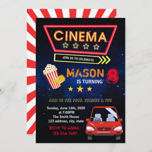 ドライブインムービーパーティの招待状 招待状 (正面/裏面)