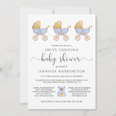 ドライブスルー男の赤ちゃんシャワーレトロキャリッジブルー 招待状 (正面)