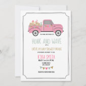 ドライブスルー赤ちゃんシャワーヴィンテージピンクトラック 招待状 (正面)