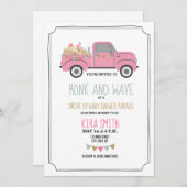 ドライブスルー赤ちゃんシャワーヴィンテージピンクトラック 招待状 (正面/裏面)