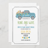 ドライブスルー赤ちゃんシャワーヴィンテージブルートラック 招待状 (正面/裏面)