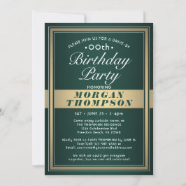 ドライブバイの任意の誕生日の緑の金ゴールドと白のパーティー 招待状