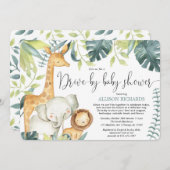 ドライブバイの赤ちゃんシャワーサファリージャングル動物 招待状 (正面/裏面)