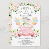 ドライブバイエレファントガールズベビーシャワー招待状 招待状 (正面/裏面)