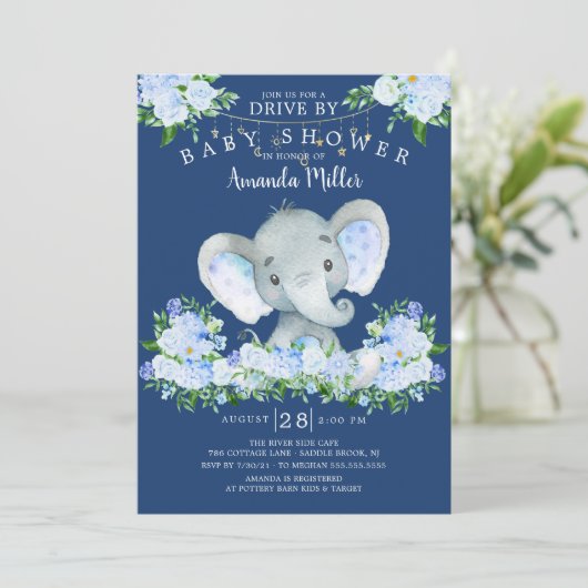 ドライブバイエレファントボーイズ赤ちゃんシャワー招待状 招待状 (スタンド正面)