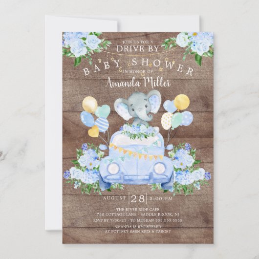 ドライブバイエレファントボーイズ赤ちゃんシャワー招待状 招待状 (正面)