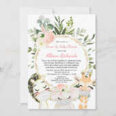 ドライブバイガールベビーがピンク色のかわいい動物に金ゴールドを浴びる 招待状 (正面)