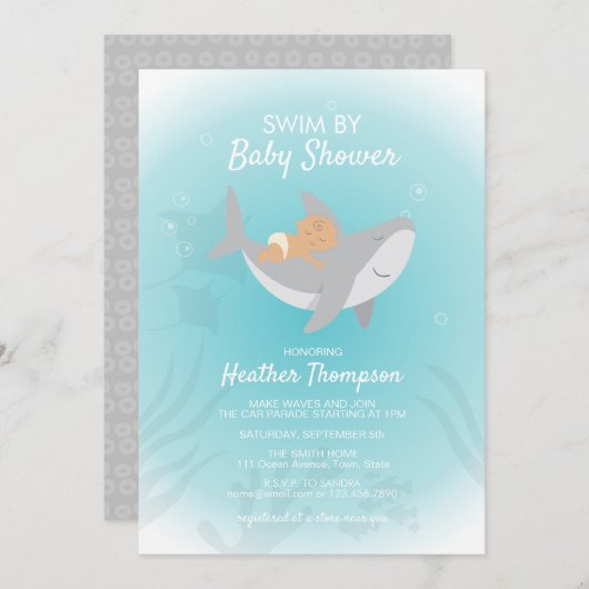 ドライブバイスイートシャークベビーシャワー招待状 招待状 (正面/裏面)