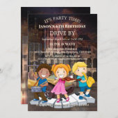 ドライブバイディスタンス音楽子供の誕生日パーティー 招待状 (正面/裏面)