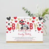 ドライブバイバレンタインベビーシャワースイートレッド金ゴールド 招待状 (スタンド正面)