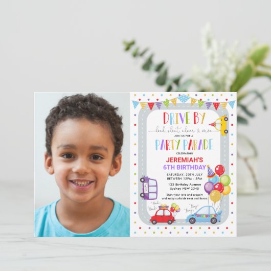 ドライブバイバースデーパーティパレードフォト招待状 招待状 (スタンド正面)