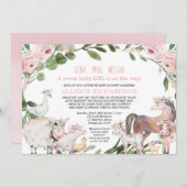 ドライブバイファーム納屋周囲の庭動物の女の子ベビーシャワー 招待状 (正面/裏面)
