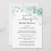 ドライブバイブライダルシャワーターコイズとセージ緑 招待状 (正面)