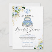 ドライブバイブライダルシャワーブルーフローラカードライブバイ 招待状 (正面)