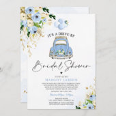 ドライブバイブライダルシャワーブルーフローラカードライブバイ 招待状 (正面/裏面)