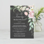 ドライブバイブライダルシャワーラグジュアリーブラック&ピンクフローラ 招待状 (スタンド正面)