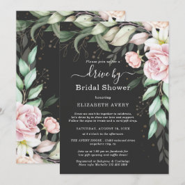 ドライブバイブライダルシャワーラグジュアリーブラック&ピンクフローラ 招待状