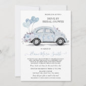 ドライブバイブライダルシャワー水彩フローラブルーカー 招待状 (正面)