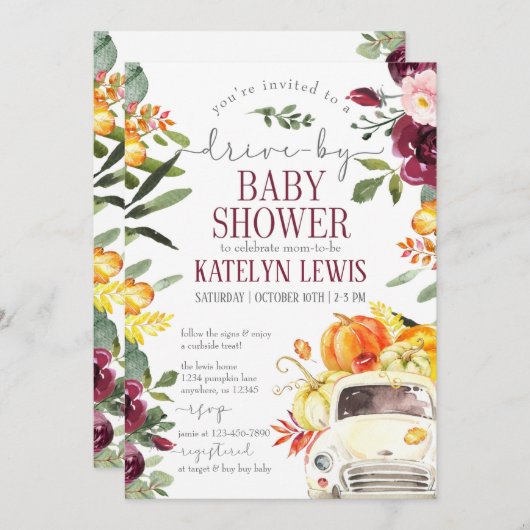 ドライブバイブルガンディパンプキンベビーシャワー招待状 招待状 (正面/裏面)