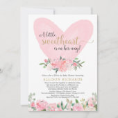 ドライブバイベイビーシャワーピンクの金ゴールドバレンティンズデイガール 招待状 (正面)