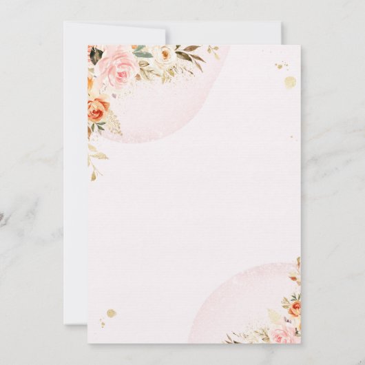 ドライブバイベイビーシャワーピンク金ゴールドフローラパンプキン 招待状 (裏面)