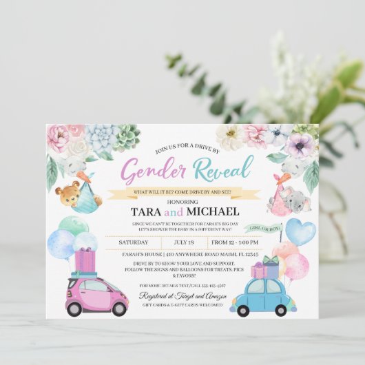 ドライブバイベビーの性別表示招待状 招待状 (スタンド正面)