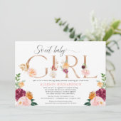 ドライブバイベビーシャワーガールバラ金ゴールドバーガンディ赤面 招待状 (スタンド正面)