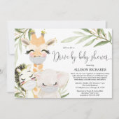 ドライブバイベビーシャワーサファリ男女兼用動物 招待状 (正面)