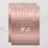 ドライブバイベビーシャワーバラ金ゴールドグリッター 招待状 (正面/裏面)