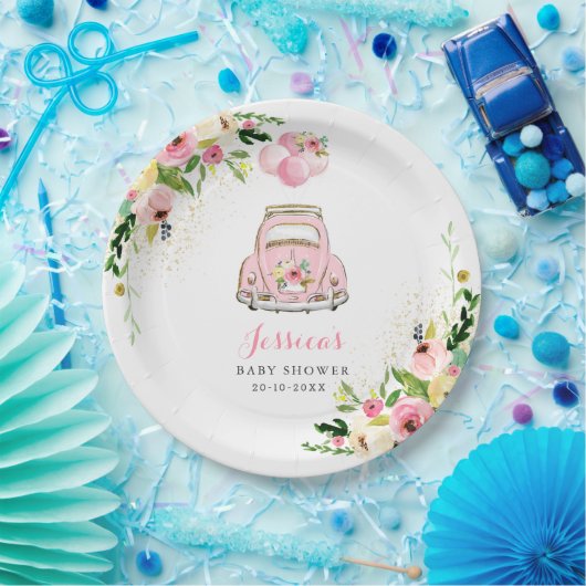 ドライブバイベビーシャワーピンクフローラ紙プレートデコール ペーパープレート (パーティー)