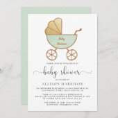 ドライブバイベビーシャワーレトロ車ミントグリーン 招待状 (正面/裏面)