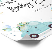 ドライブバイベビーシャワー歓迎サインブルーフローラ ポスター (角)