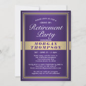 ドライブバイリタイアパーティー紫ホワイトと金ゴールド 招待状 (正面)