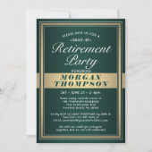 ドライブバイリタイアメントパーティーグリーンホワイトと金ゴールド 招待状 (正面)