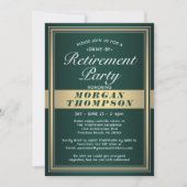 ドライブバイリタイアメントパーティーグリーンホワイトと金ゴールド 招待状 (正面)